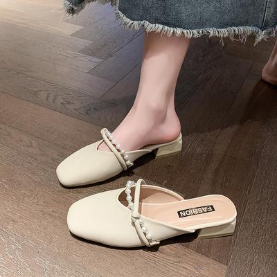 Тапочки Baotou, женская летняя одежда 2025 года, новые классные тапочки Xiaoxiangfeng Muller, остроносые толстые каблуки, полуподдерживающие одинарные туфли