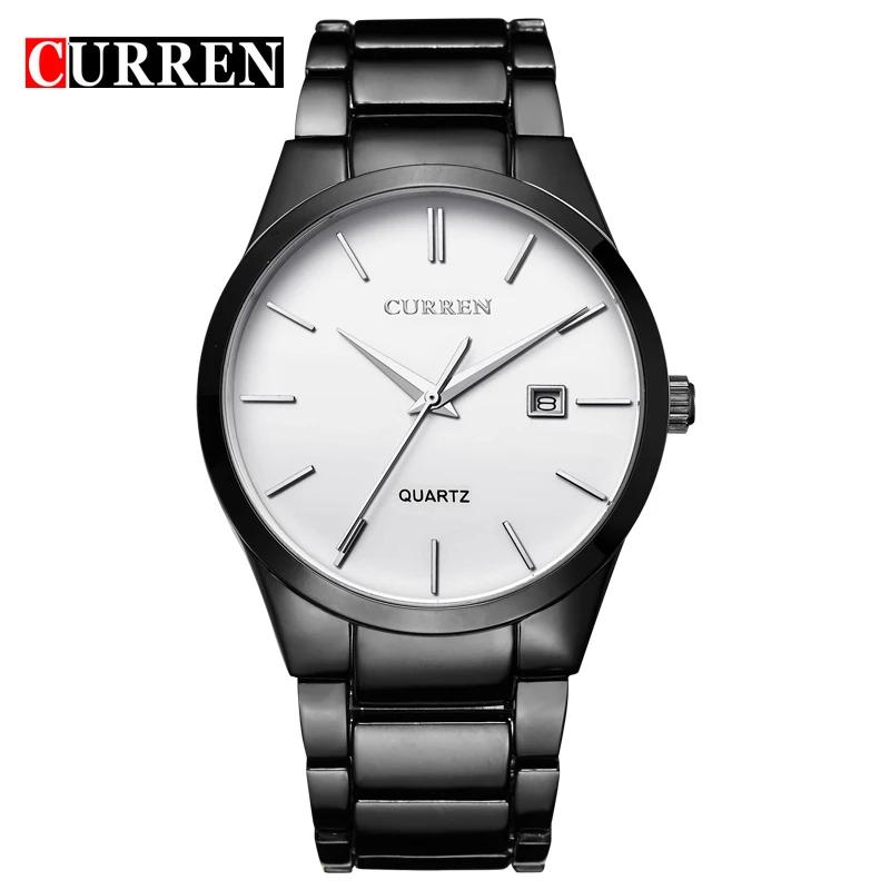 CURREN Men Watch Waterproof Top Brand Luxury Calendar Fashion Male Clock Stainless Steel Sport Men Wristwatch Clear 8106