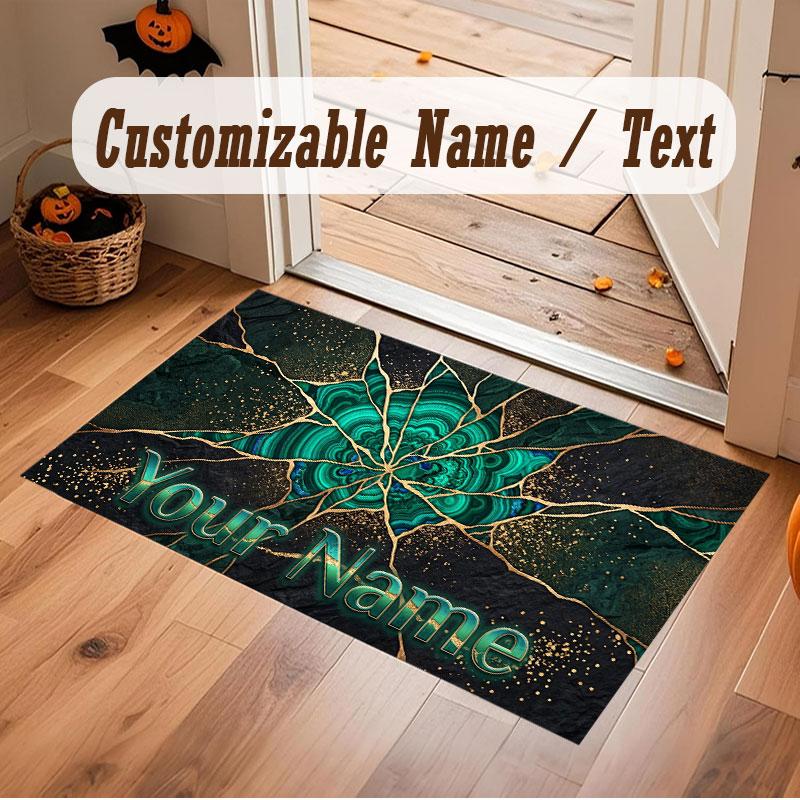 Abstract Geometric Theme Crystal Velvet Floor Rug Personalized Custom Name Text Warm Carpet Home Decoration