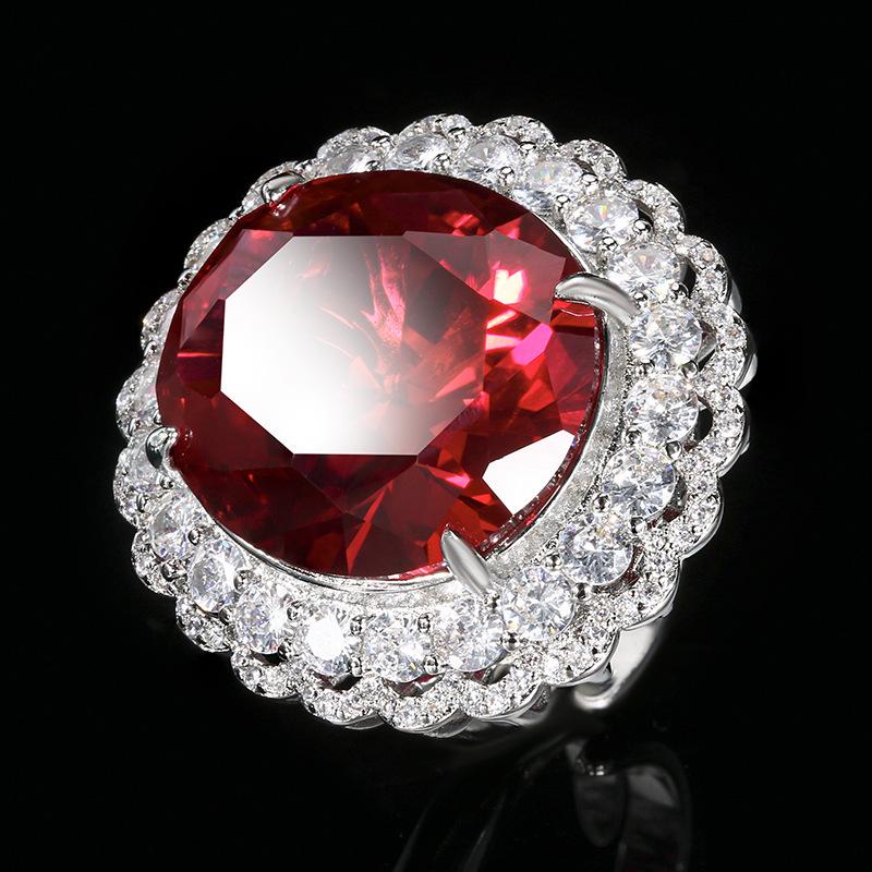 Jewelry Copper Bottom Gold-Plated Simulation Red Corundum Light Luxury Set Main Stone 18 * 20