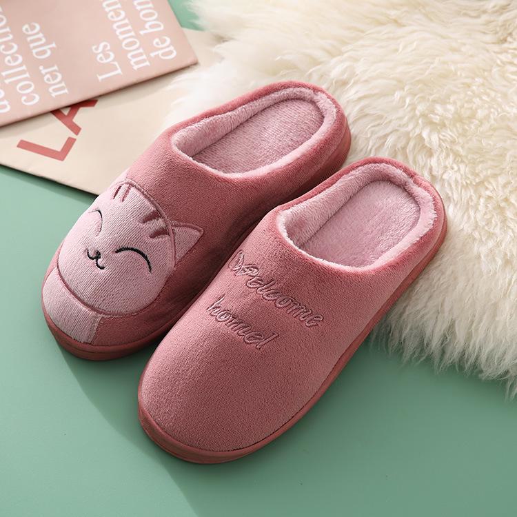 Зимние домашние меховые тапочки с мультяшным котом - милые, теплые хлопковые тапочки для пар
