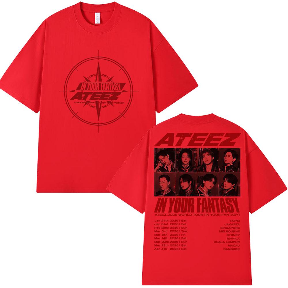 Ateez 2026 World Tour in Your Fantasy Tshirt Unisex Women Clothing Casual Cotton Oversized Summer Short Sleeves Tops Streetwear