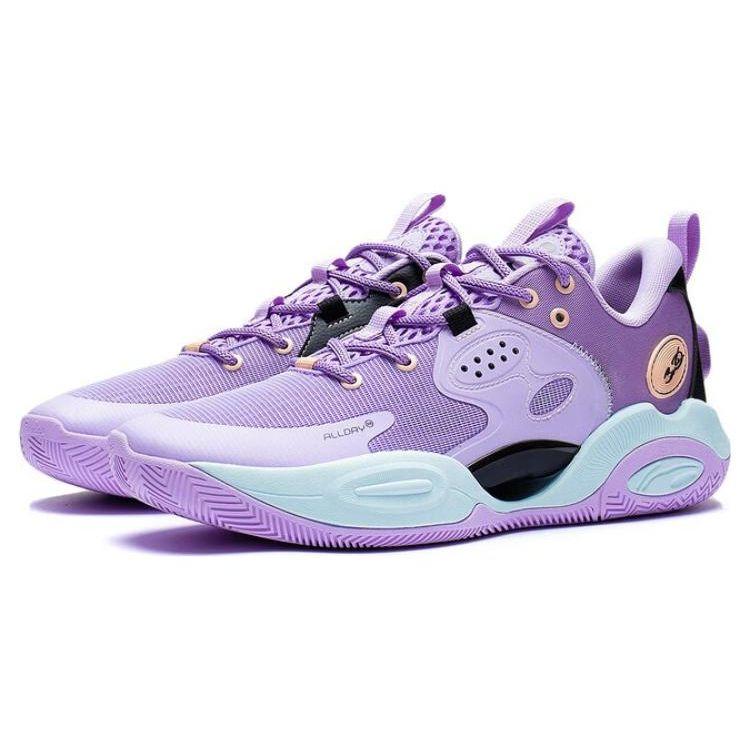 Баскетбольные кроссовки Li Ning Wade All Day 7 прочные дышащие низкие мужские кроссовки фиолетово-черные ABAT033-3