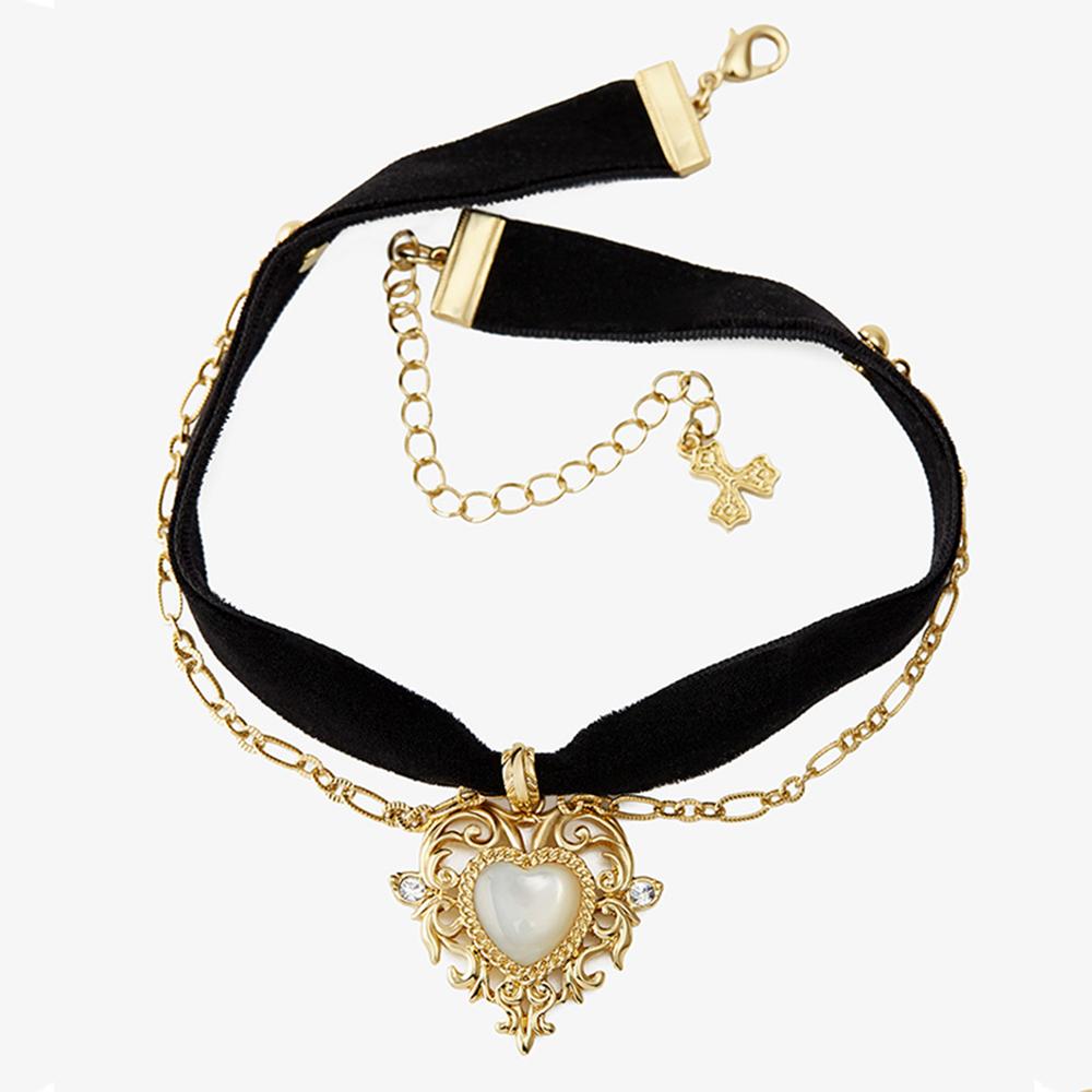 Party Imitation Pearls Velvet Jewelry Short Vintage Love Heart Heart Necklace Pendant Choker Chain