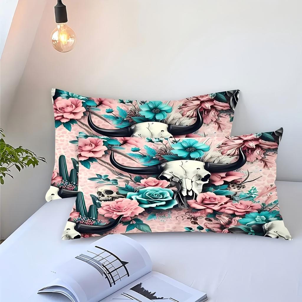 Bull Head Skull Flower 3D Printed Quilt Cover Set Vintage Style Soft Bedding Cover Home Polyester Textile Duvet Cover Pillowcase