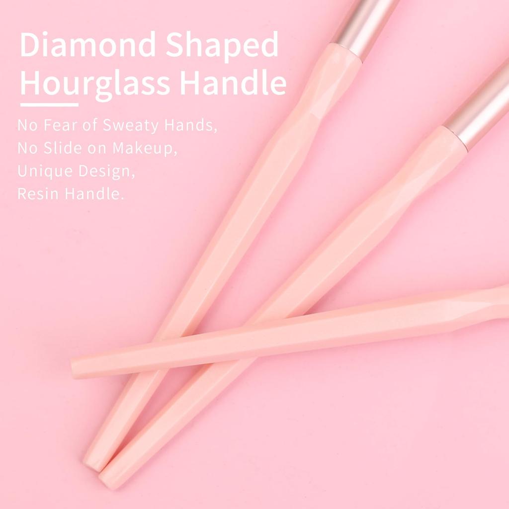 ENZO KEN Pink Resin Eyeshadow Makeup Brush Set with Travel Portable Eyeshadow Brush Set for Smoky Eye Nose Dark and Puff Hourglass Handle Bag,