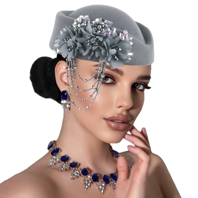 Retro British Hat For Women Elegant 3D Floral Decorated Flight Attendant Cap Beret Cosplay Costume Accessories