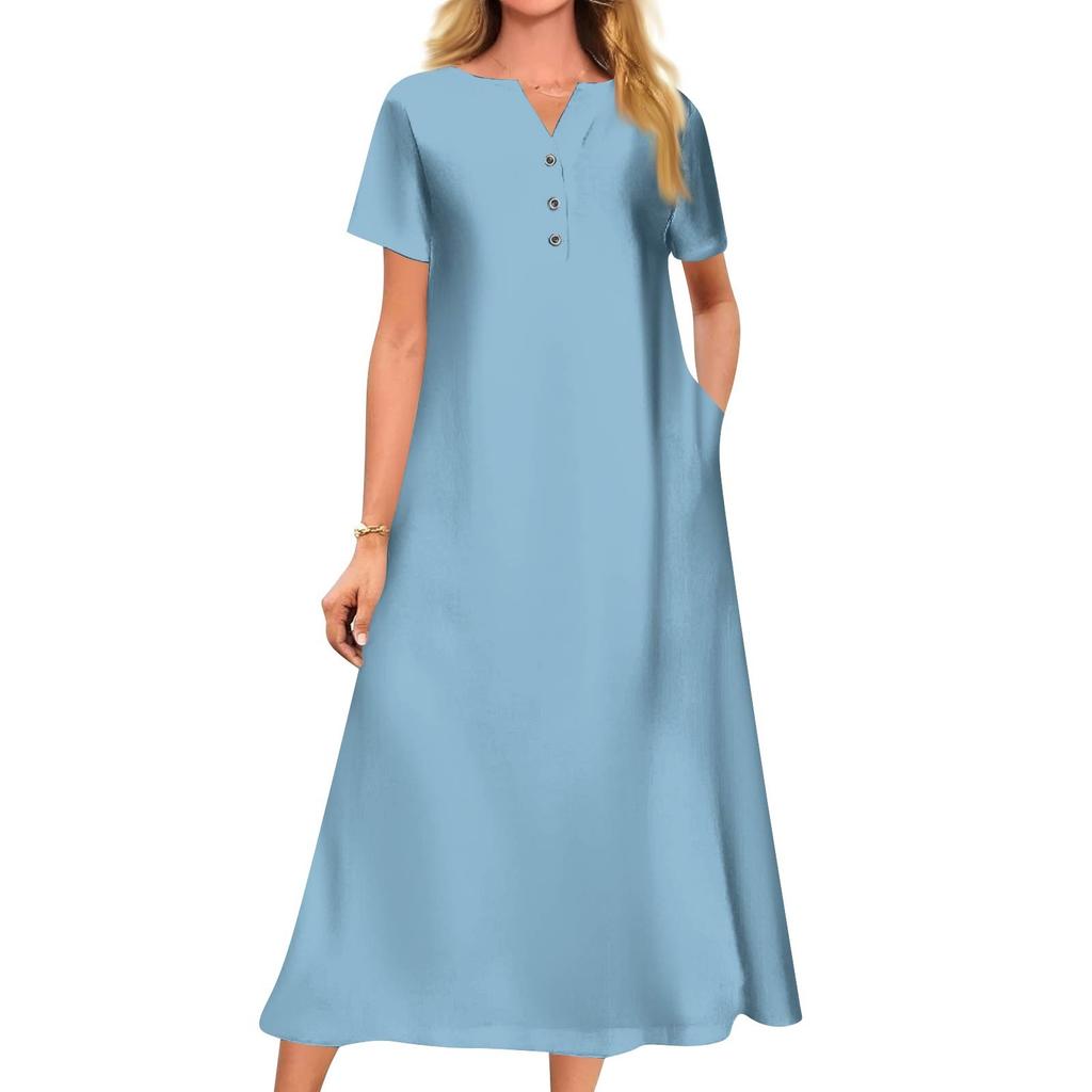 Женское летнее платье свободного кроя с принтом, V-образным вырезом и короткими рукавами