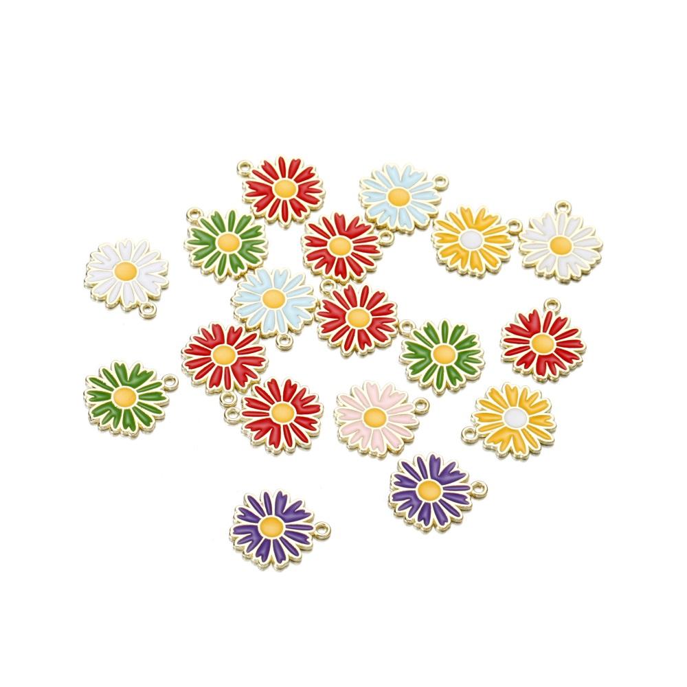 10Pcs/lot Mix Style Colorful Flower Pendants Enamel Metal Necklace Bracelet Charms For DIY Jewelry Making Supplies Accessories