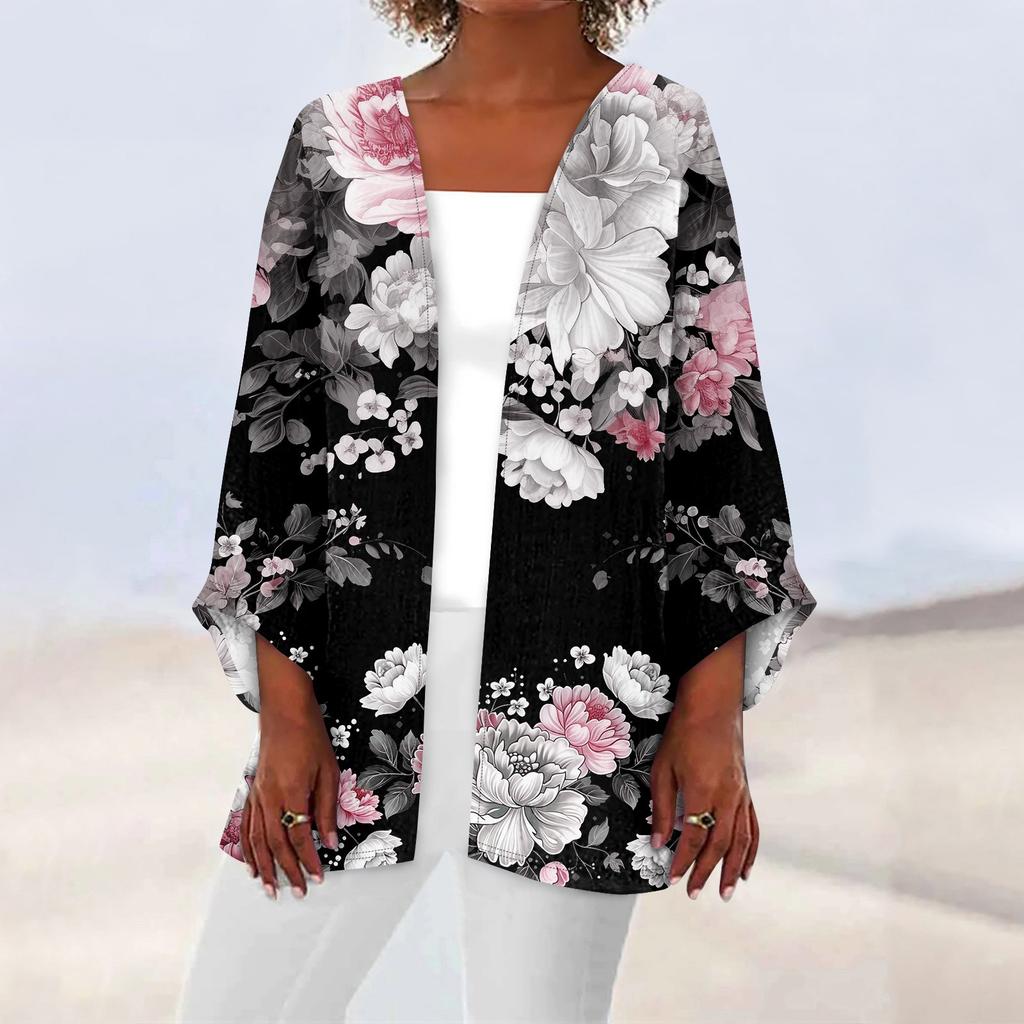 Женская повседневная модная легкая куртка средней длины с принтом в стиле ретро, ​​кардиган