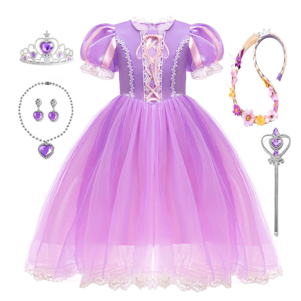 Маленькие Девочки Фиолетовая Принцесса Рапунцель День Рождения Косплей Хэллоуин Пасха Карнавал Маскарадное Платье Девочки Праздничное Платье Переодевание