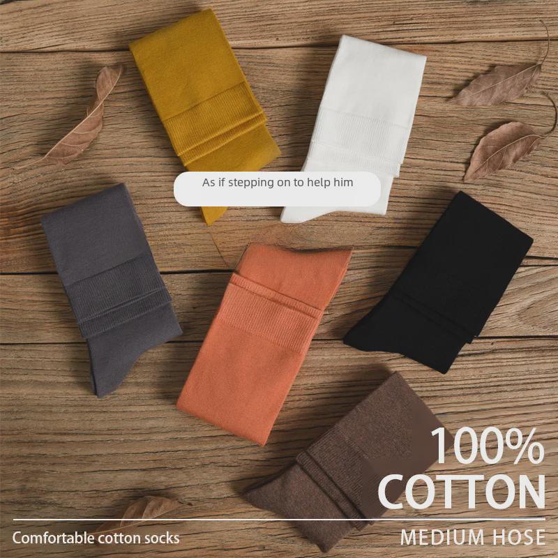 Женские носки выше колена из чистого хлопка для похудения - черные чулки длиной до икры на весну и осень