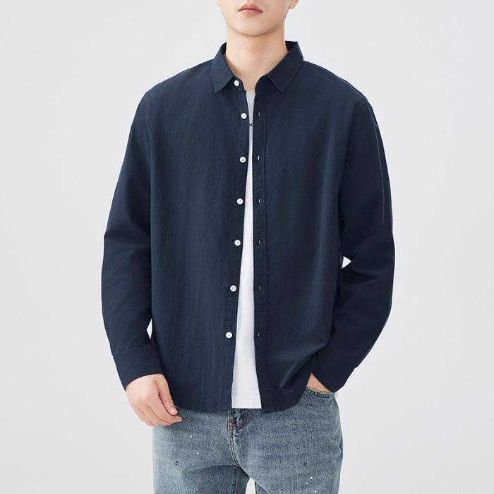 Japanese Retro Spring Simple Solid Color Men's Shirt Pure Cotton Shirt American Workwear