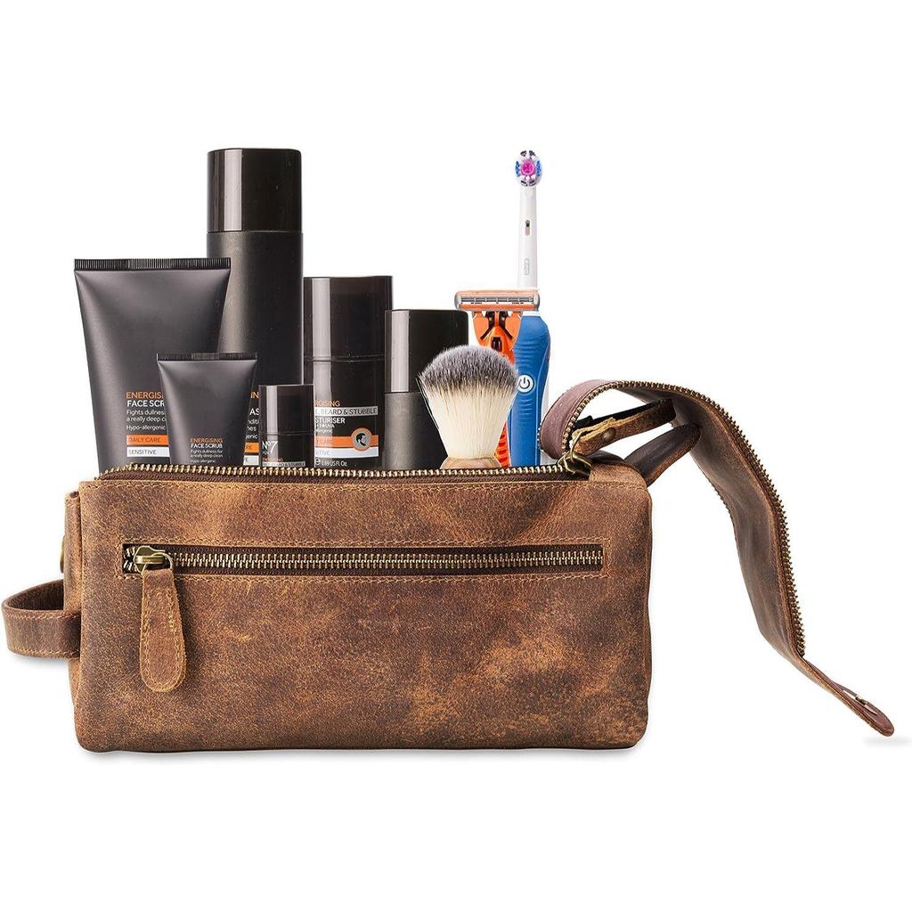 Качественная натуральная кожа Мужская и женская дорожная кожаная сумка для туалетных принадлежностей. Размер 9 х 4 х 5 дюймов
