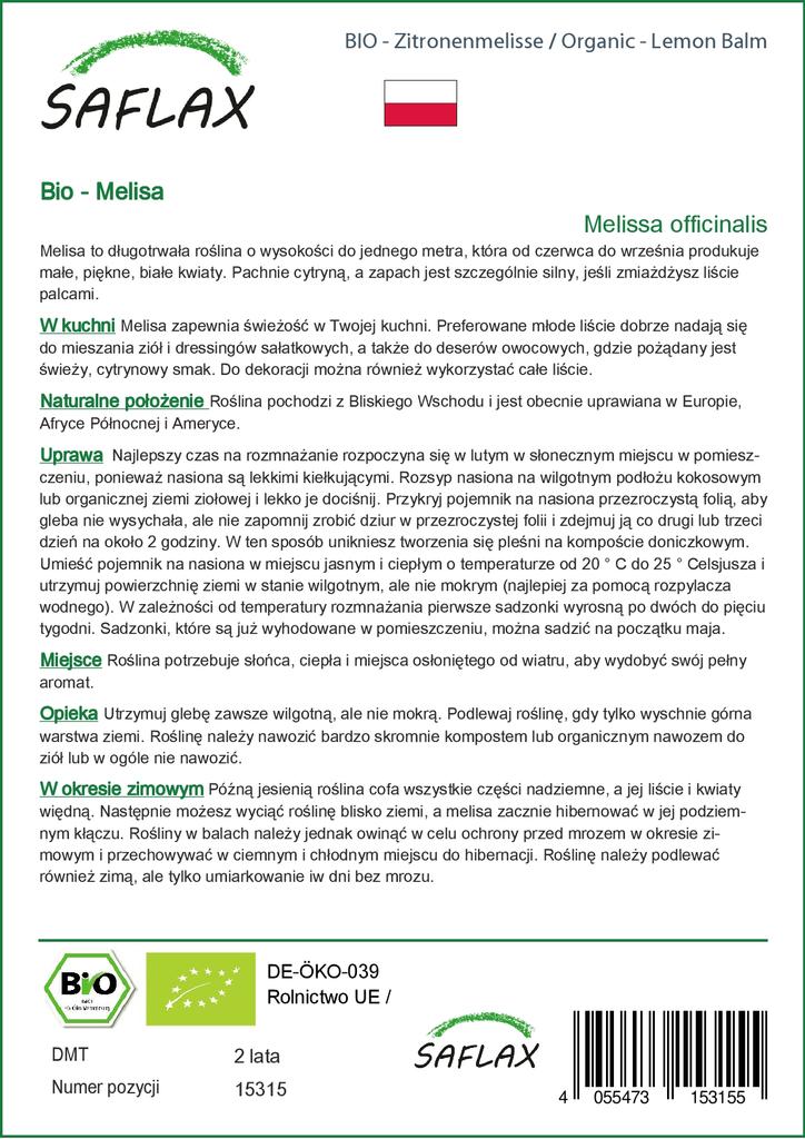 SAFLAX Garden in the Bag - Органический - Мелисса лекарственная - 1000 семян - С субстратом в подходящем стоячем пакете - Мелисса лекарственная