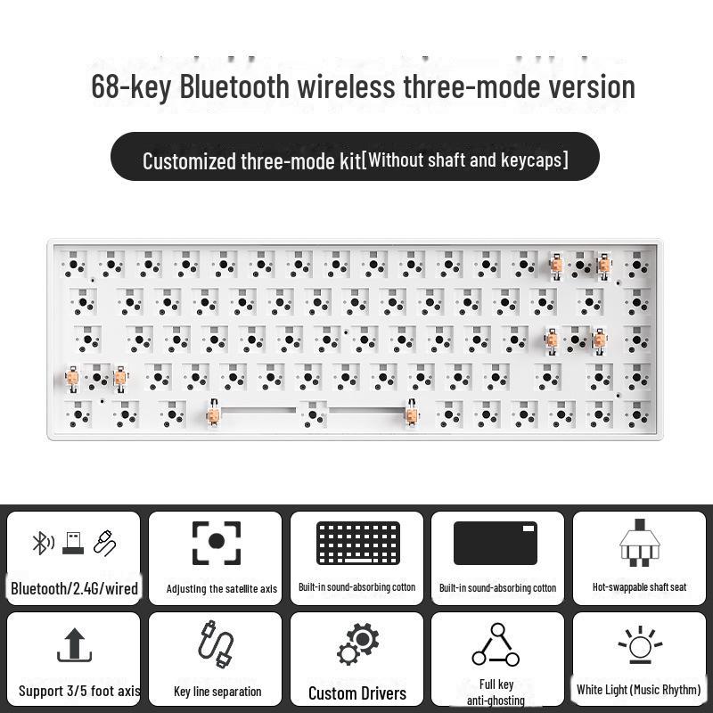 Беспроводная Bluetooth механическая клавиатура DIY Kit, RGB, три режима, 84-108 клавиш