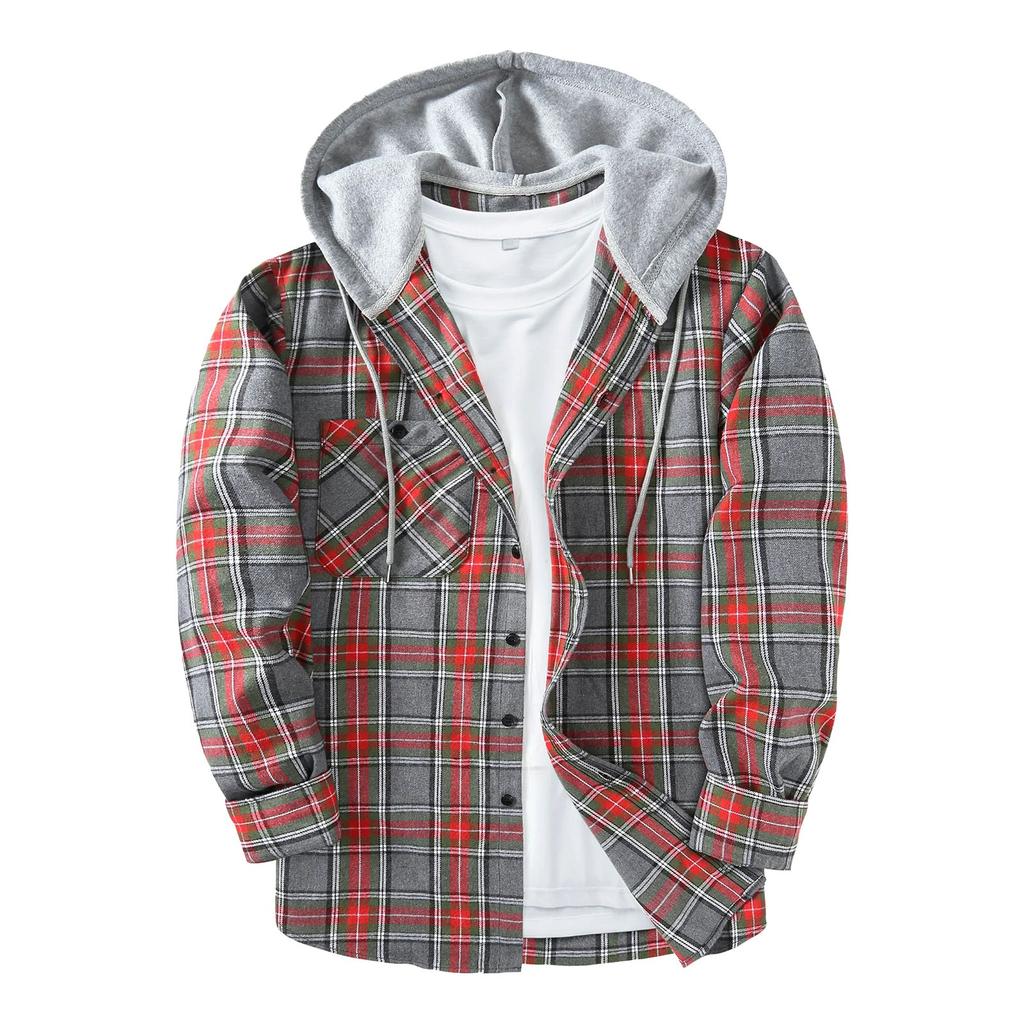 Men's Plaid Shirt Hooded Button Sweatshirt Men's Casual Fashion Sweatshirt