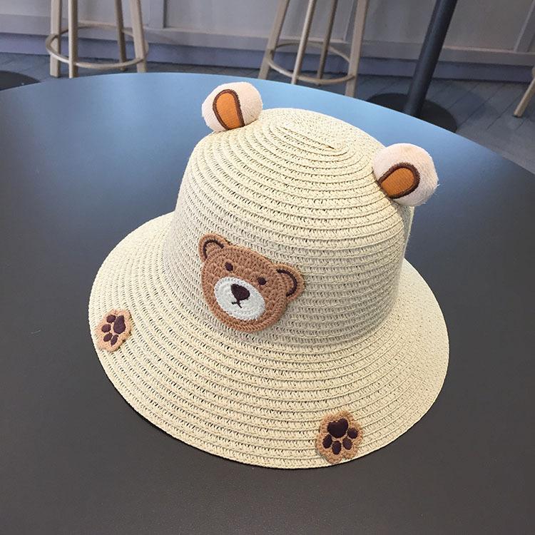 Cute Kids Sun Hat With 3D Cartoon Bear And Dinosaur Summer UV Protection Bucket Cap For Boys And Girls Straw