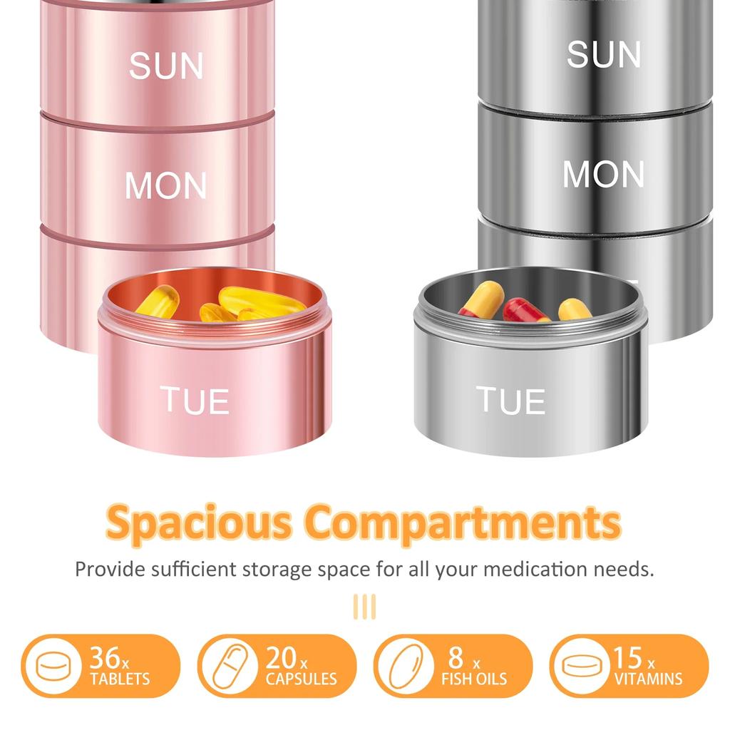 2 шт. алюминиевый сплав органайзер для таблеток штабелируемый герметичный водонепроницаемый еженедельный контейнер для хранения таблеток портативный дорожный футляр для таблеток коробка