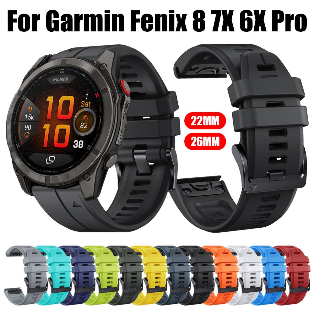 22/26mm Silicone Strap for Garmin Fenix 8 Pro 8 7X/D2 Mach 2 1Pro/Tactix 8 7/Enduro 3 Fenix 6X 5X Plus Replacement Watchband