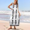 Женский повседневный длинный сарафан, летнее пляжное платье с принтом, свободный сарафан без рукавов с круглым вырезом