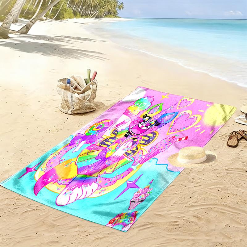 Rainbow Butterfly Unicorn Kitty Print Beach Towel, Large Soft Quick Dry Towel for Beach Camping Swimming