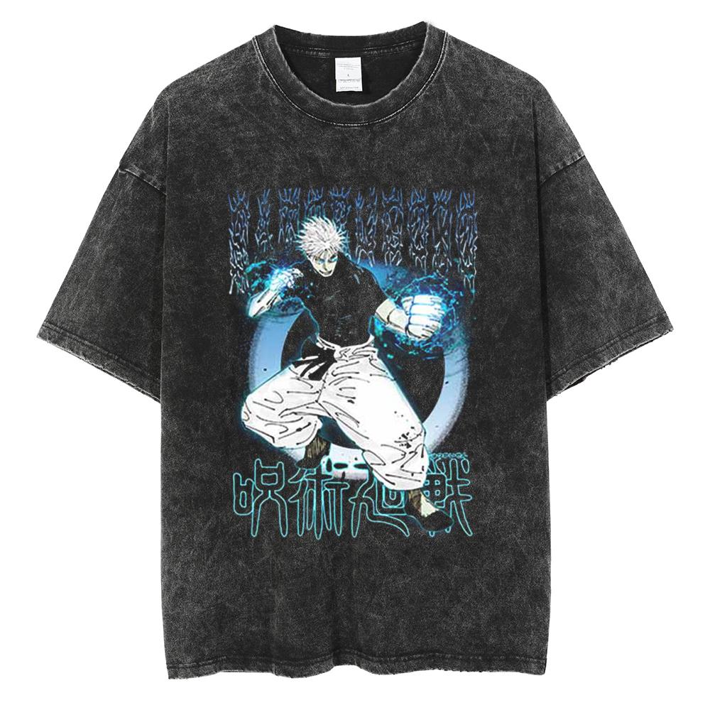 Anime Jujutsu Kaisen Print T Shirt Men Summer Zenin Maki Streetwear Tshirt Oversized Vintage Washed Short Sleeve Casual Tshirt