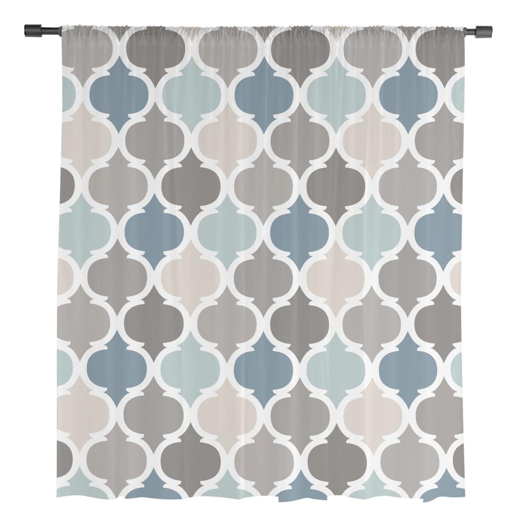 Индиго серый Марокко Геометрия Прозрачные шторы для украшения гостиной Оконные шторы для кухни Тюль Вуаль Органза Шторы