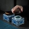 Сине-белый фарфоровый чайник с крышкой, керамическая печать, емкость для конфет/кофейных зерен/лекарственных материалов, чайный склад, квадратный контейнер