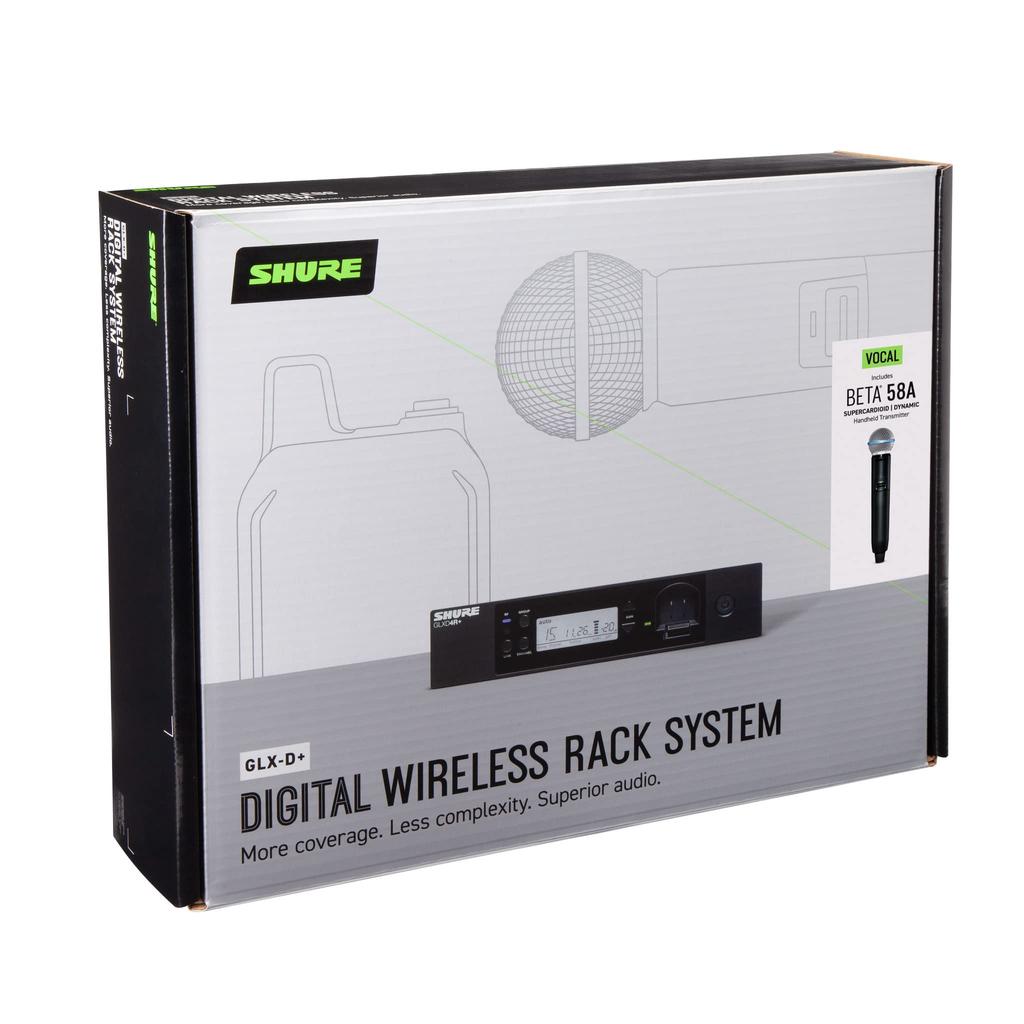 Shure Digital Wireless System with and BETA58A BETA58 Wireless Handheld and Easy and Stable Up To 60m Range GLX-D+ GLX-D24R+ Half-Rack Receiver,