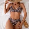 Леопардовый принт Глубокое V Сексуальный Купальник с разрезом - Женское Бикини без спинки