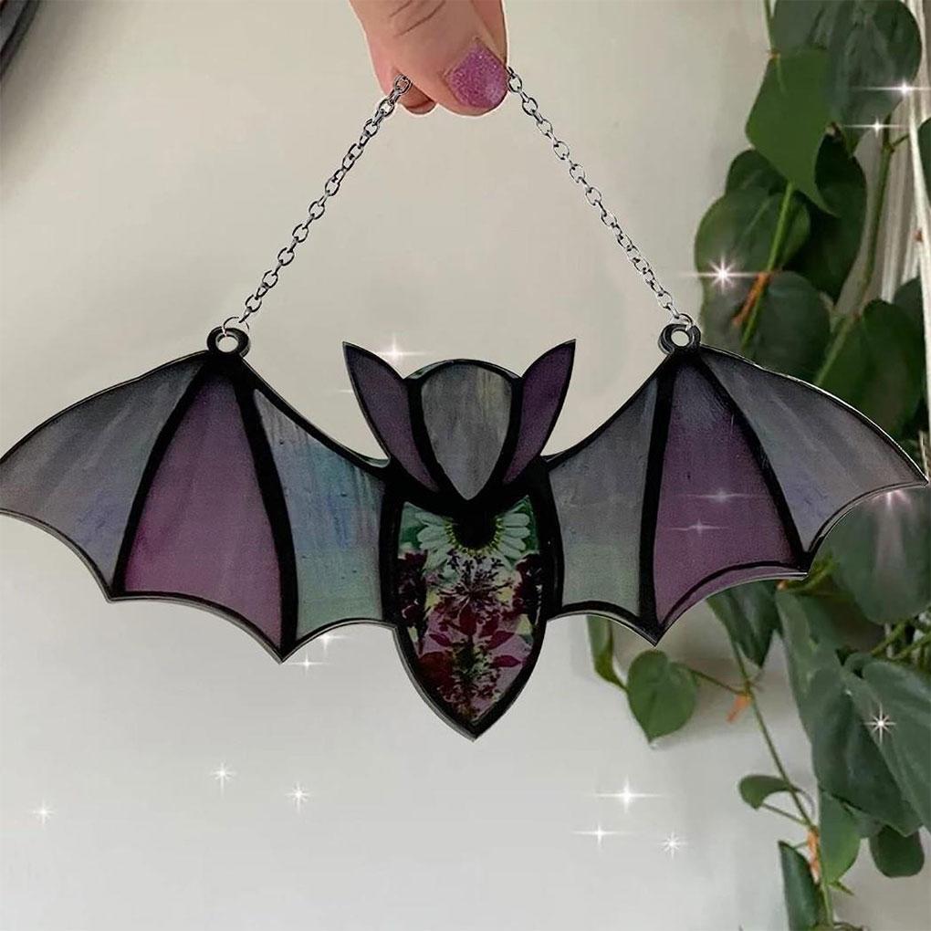 Halloween Bat Stained Glass Suncatcher - Indoor And Outdoor Bat Decor Hanging Practical Durable