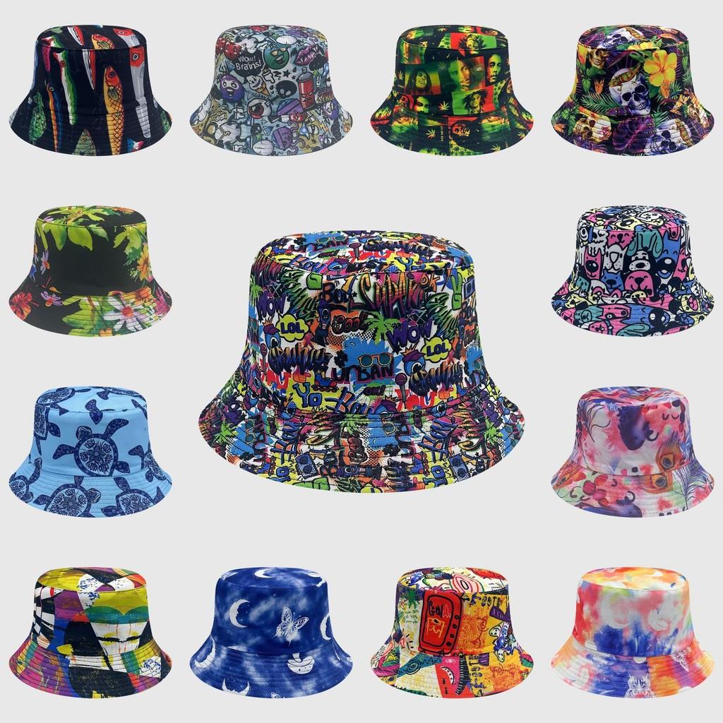 Tie Dye Fisherman Hat Uv Protection Assorted Colors Print Butterfly Cat Cap Leaf