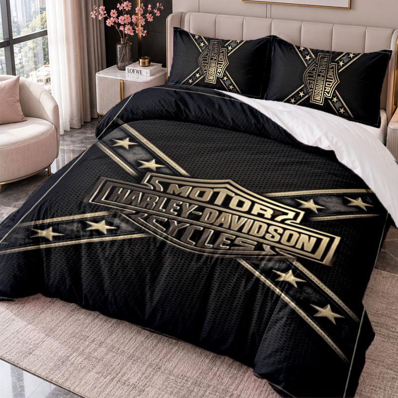 Harley-Davidson 3Pcs Bedding Set Duvet Cover With Two Pillowcases For Bedroom Home Decoration