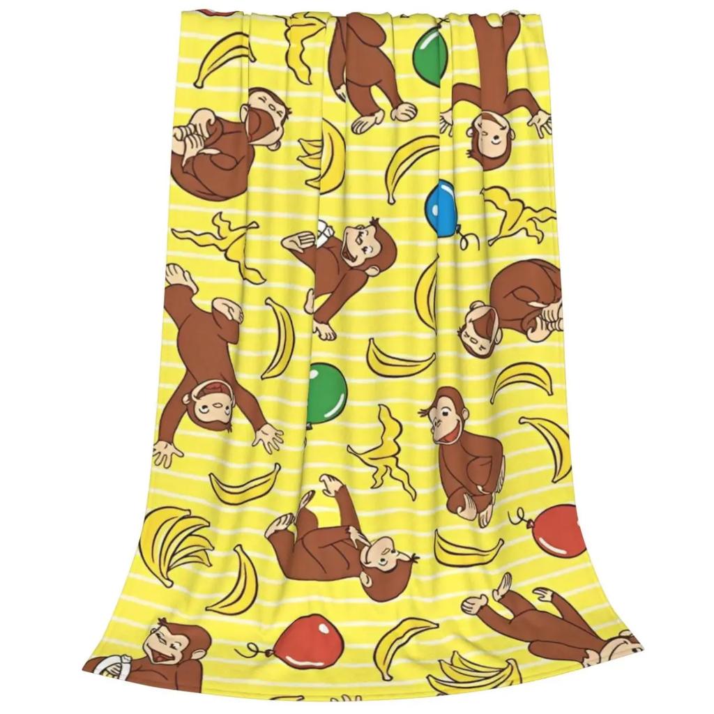 Curious George Cartoon Monkey Coral Fleece Plush Throw Blankets Blanket for Home Bedroom Lightweight Bedding Throws