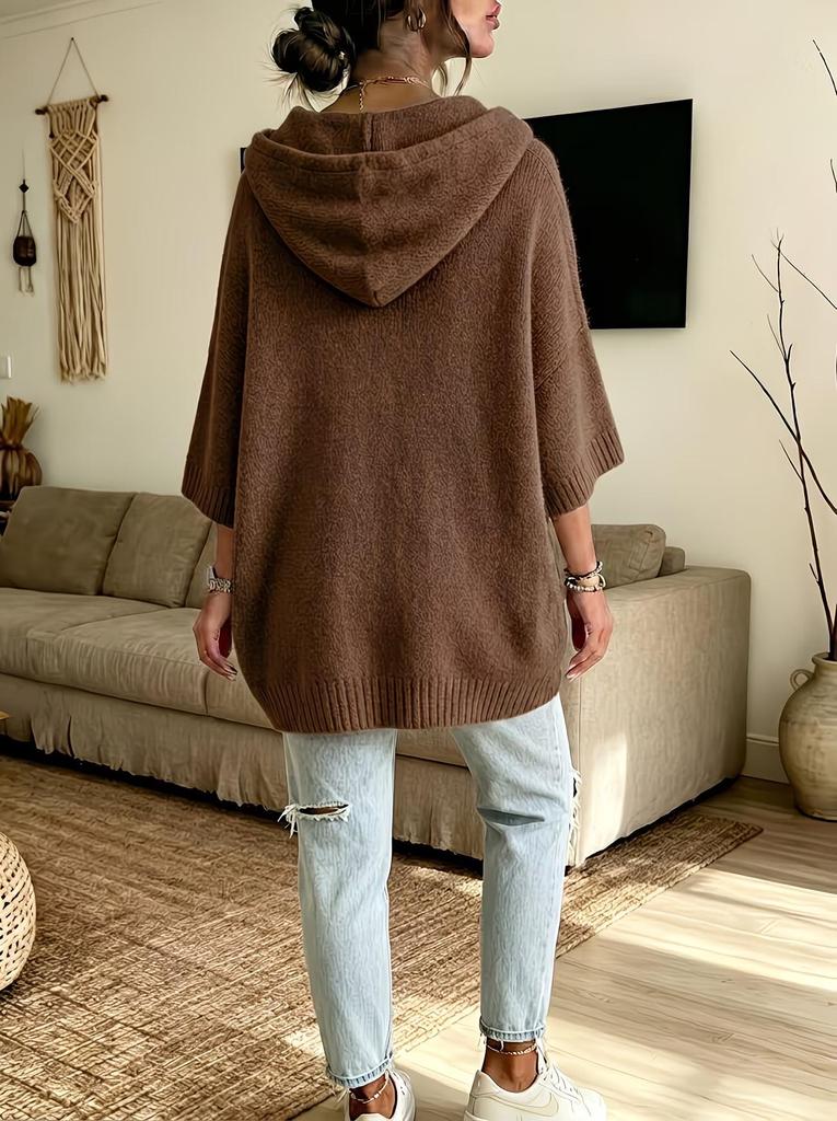 Women's European & American Knit Hooded Drawstring Sweatshirt Sweater - New Style, Loose Fit, Woolen Outerwear (2026)