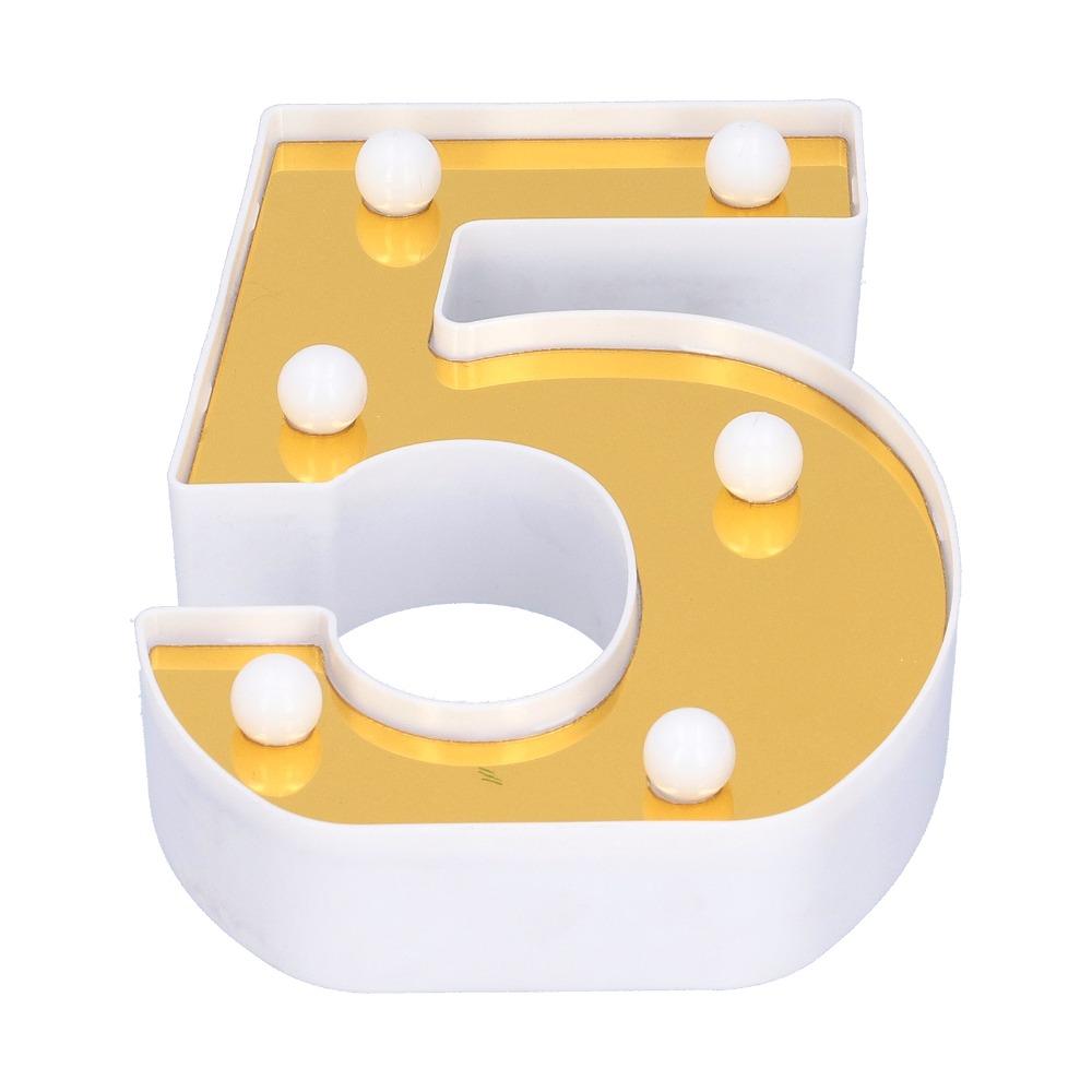 Gold Mirror-Finish Marquee LED Light Number 5 LED Light Decorative Number Sign Lamp Home