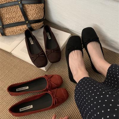 Французский бант ретро туфли на плоской подошве туфли бабушкины летние туфли-лодочки женские туфли легкие красные балетки одинарные туфли женские туфли