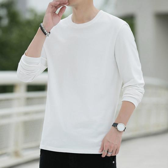 Men Tops Round Neck Long Sleeve Autumn Tops Solid Color