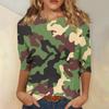 Женская модная повседневная футболка с круглым вырезом и камуфляжным принтом, семь рукавов
