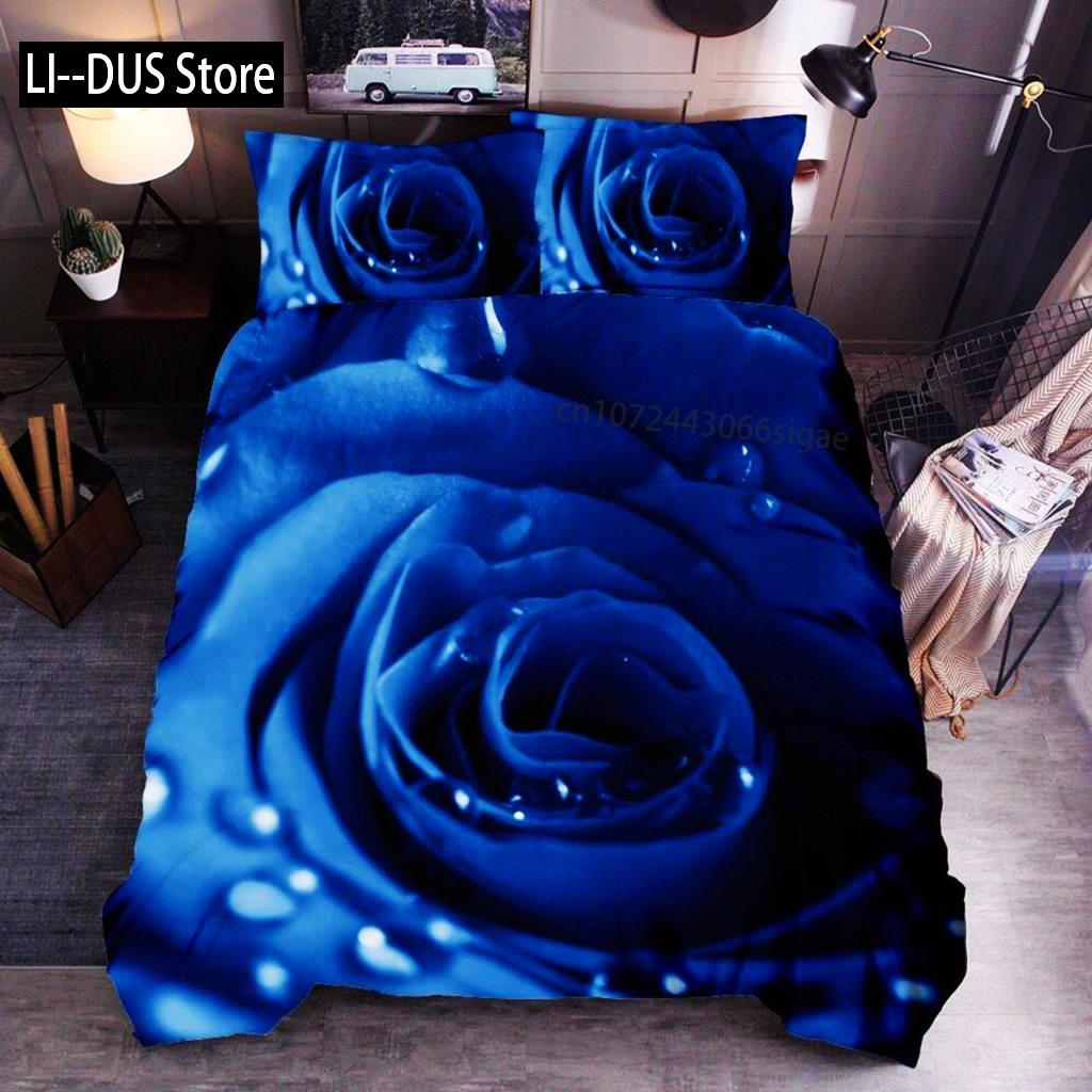 Комплект постельного белья с цветочным принтом King Microfiber Red Rose Blossom Flower Комплект постельного белья Red Botanical Покрывало для пододеяльника Romantic Quilt Cover