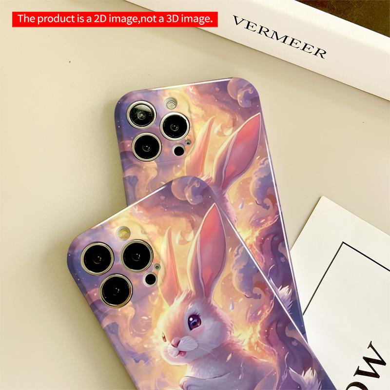 2DFlat Cosmic Rabbit in Nebula Glow All inclusive film hard iPhone case, compatible with iPhone 18 Pro Max 17 16 15 14 13 12 11