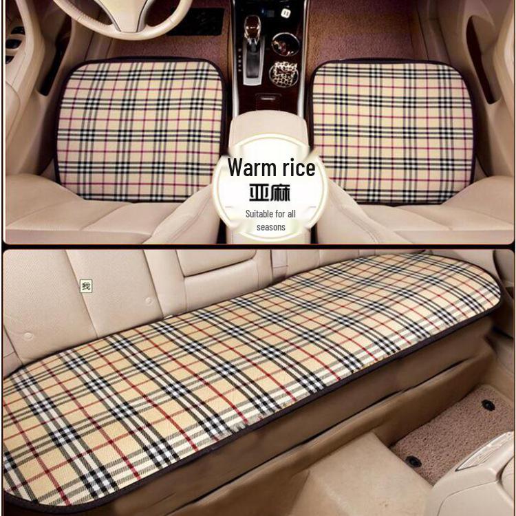 All-Season Linen Car Seat Cushion Set: Three-Piece Universal Fit for Driver/Passenger and Rear Seats