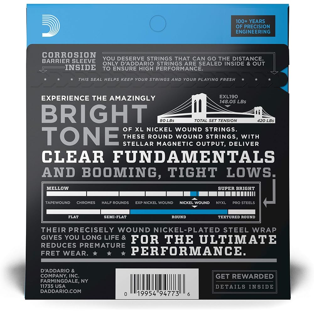 D'Addario Daddario Струна для бас-гитары Никелевая Длинный мензура .040-.100 EXL190 [Оригинал для внутреннего рынка]