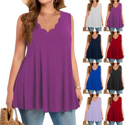 Женская мода лето плюс размер повседневный однотонный V-образный вырез без рукавов жилет