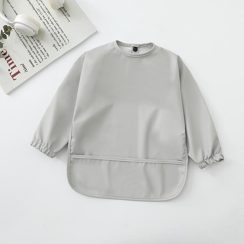 Solid Color Baby Bibs with Long Sleeves Waterproof Children's Feeding Apron Bib for Boys Girls Easy Clean Toddler Art Smocks