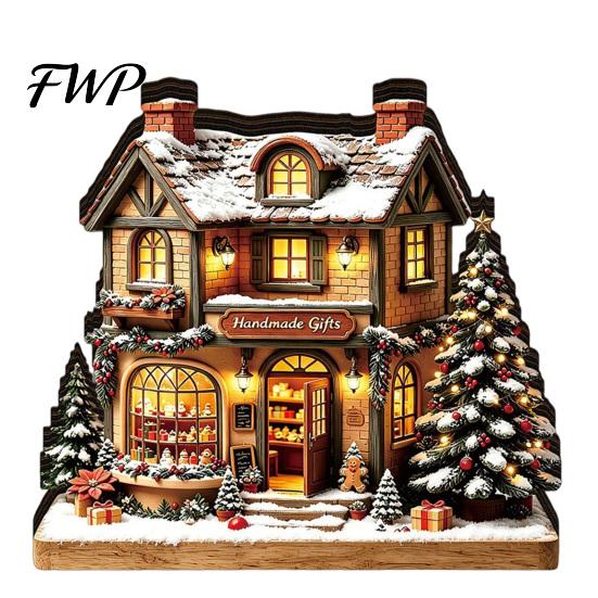 Seasonal Party Supplies Christmas Glowing House Ornament, LED Wooden Tabletop Decor for Durable Decorative Accents Holiday Village Display,