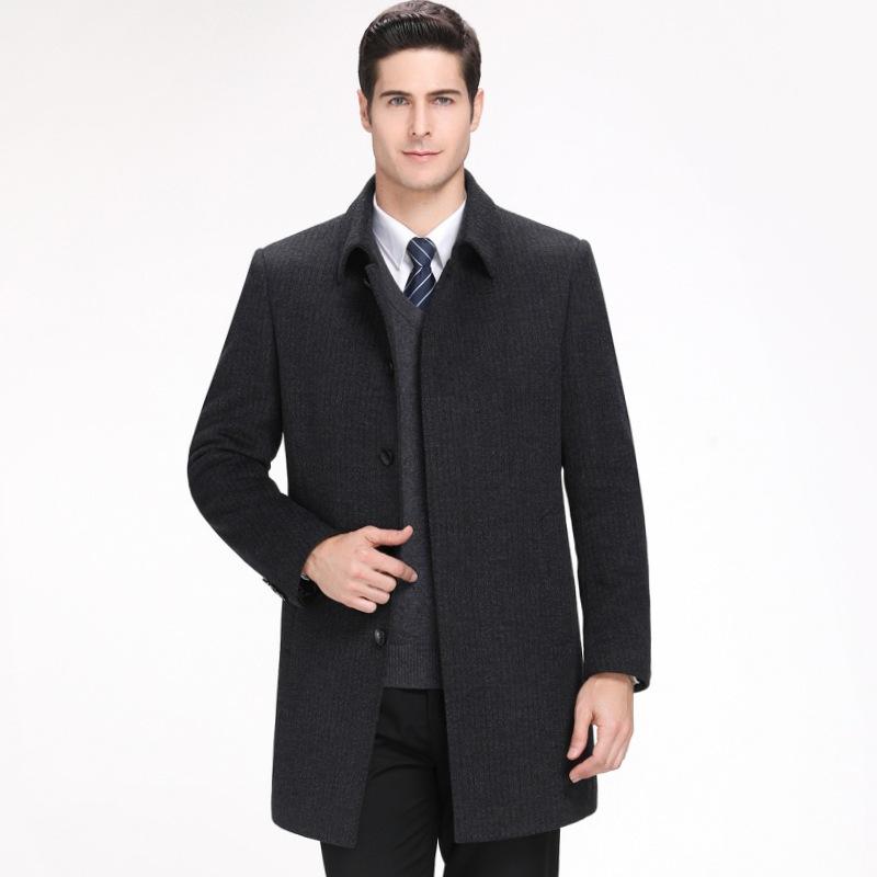 Зимнее шерстяное пальто с лацканами, пуховик для мужчин среднего возраста со съемной подкладкой, белый утиный пух, средней длины