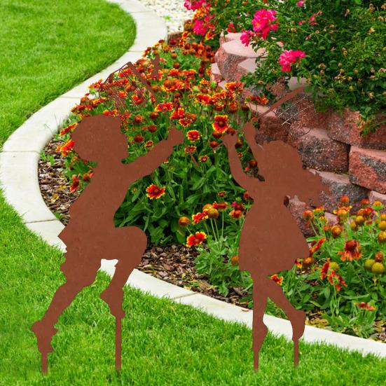 1 Pair Silhouette Art Model Little Boy Girl Shape Character Silhouette Art Ornament Garden Decor Stakes Sculpture Lawn Yard Decoration