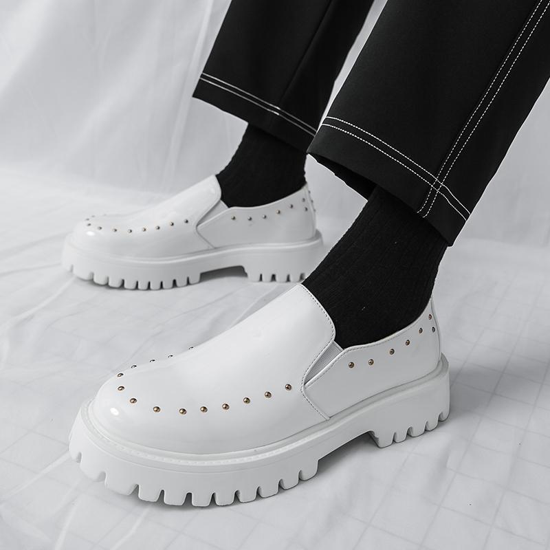 Лакированная кожа мужские туфли Модный минималистичный черно-белый стиль Вечеринка Повседневная офисная работа Уличная обувь Новые